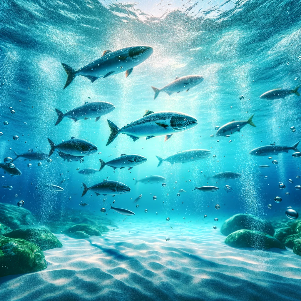 Os 10 Melhores Nootrópicos Naturais: Uma cena oceânica serena com foco em peixes ricos em Ômega-3